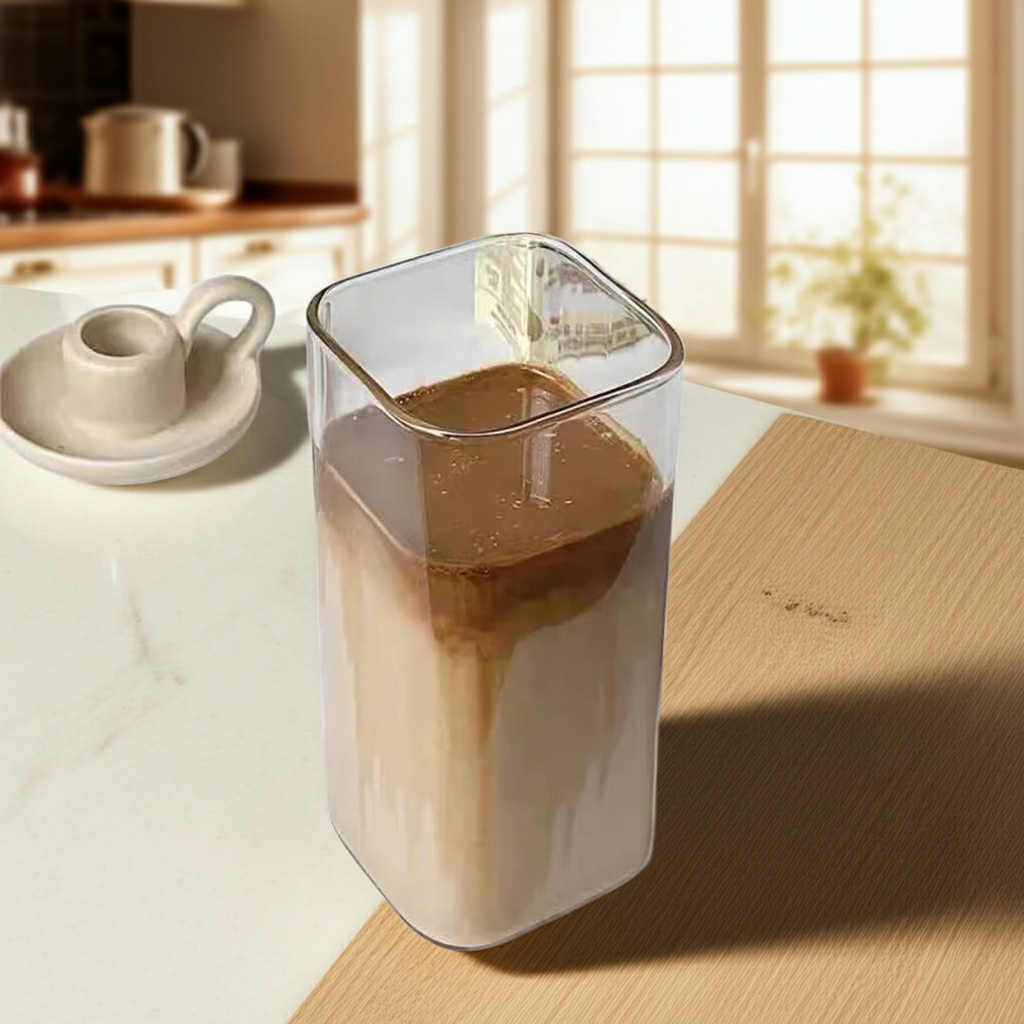 Värmetålig Glas­mugg med Lock & Sugrör